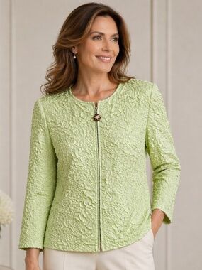 Joseph Ribkoff Textured Jacket Soft Lime Green Jacquard Evening Blazer Canada 12